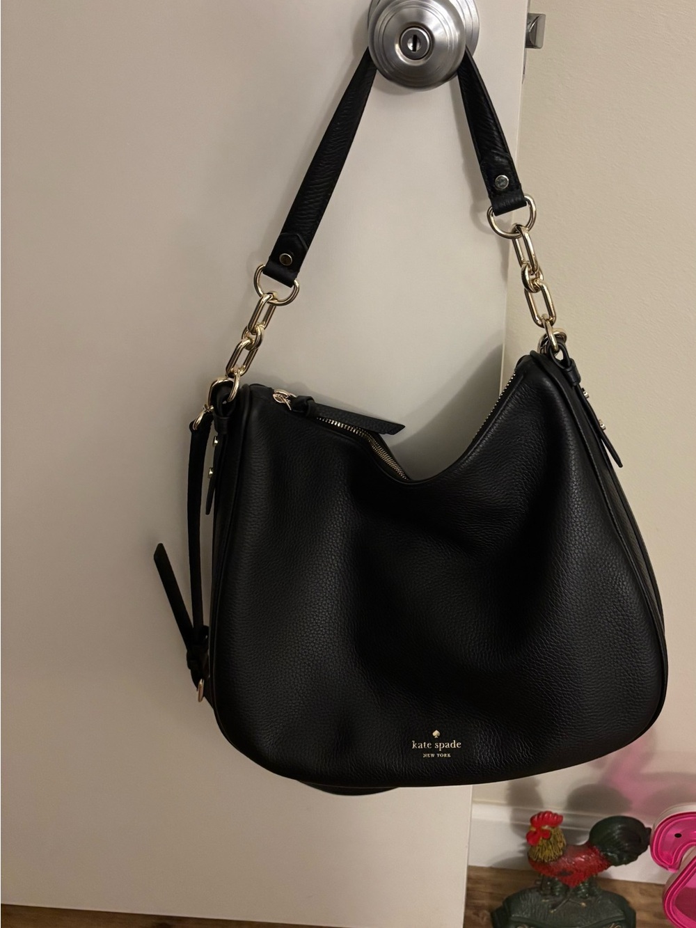kate spade Black Leather Shoulder Hobo with Gold Hardware